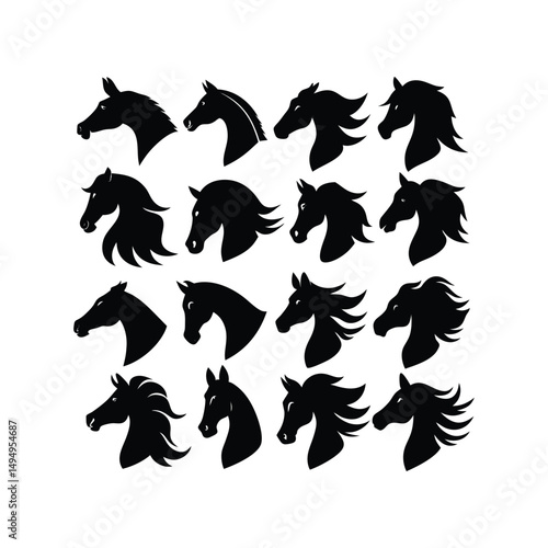 Collection of Horse Head Silhouettes 16 Unique Designs for Logos, Branding, and Art