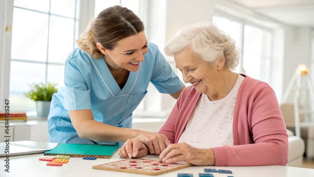 A senior patient is talking to a nurse. A senior patient is talking to a nurse.