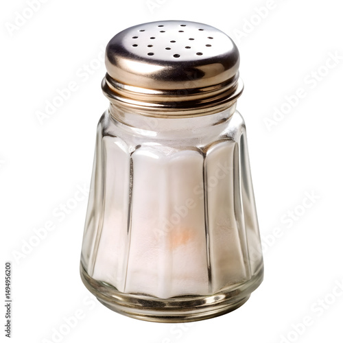 Glass Salt Shaker with Metal Lid on White Background