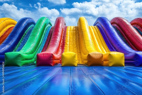 Obraz na płótnie Colorful inflatable slides in a park w salonie