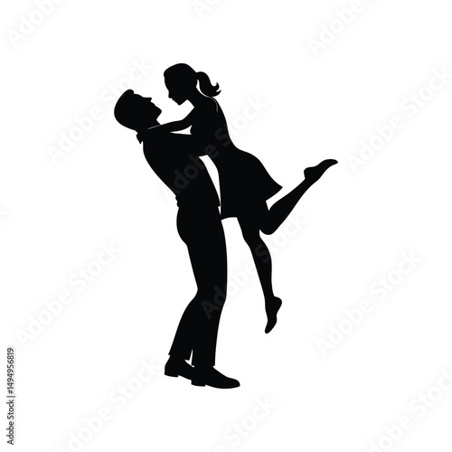 Romantic Couple Silhouette Man Lifting Woman in Loving Embrace