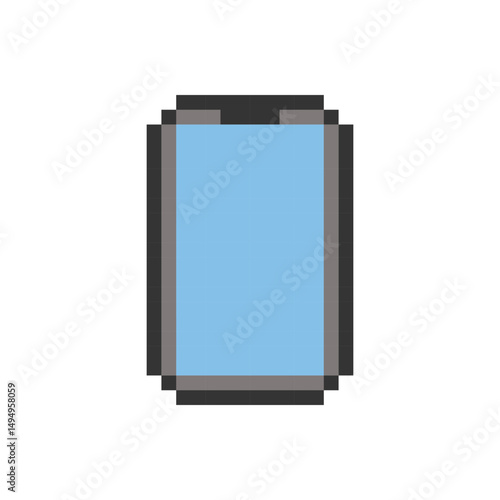 Mobile phone illustration with pixel design. Isolated vector icon on white background