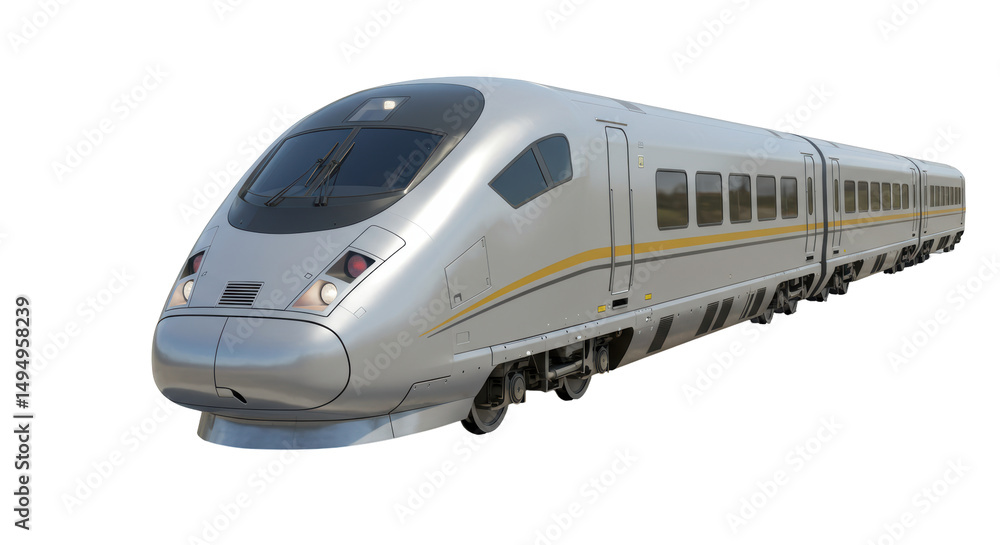 Fototapeta premium Isolated Modern Silver High Speed Passenger Train Aerodynamic Design Side View
