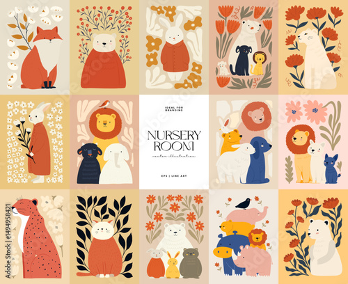 Abstract Childrens Room posters template. Modern trendy Kids minimal style. Hand drawn design for wallpaper, wall decor, print, postcard, cover, template, banner.