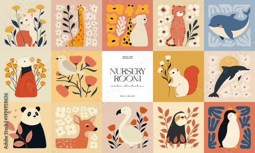 Abstract Childrens Room posters template. Modern trendy Kids minimal style. Hand drawn design for wallpaper, wall decor, print, postcard, cover, template, banner.