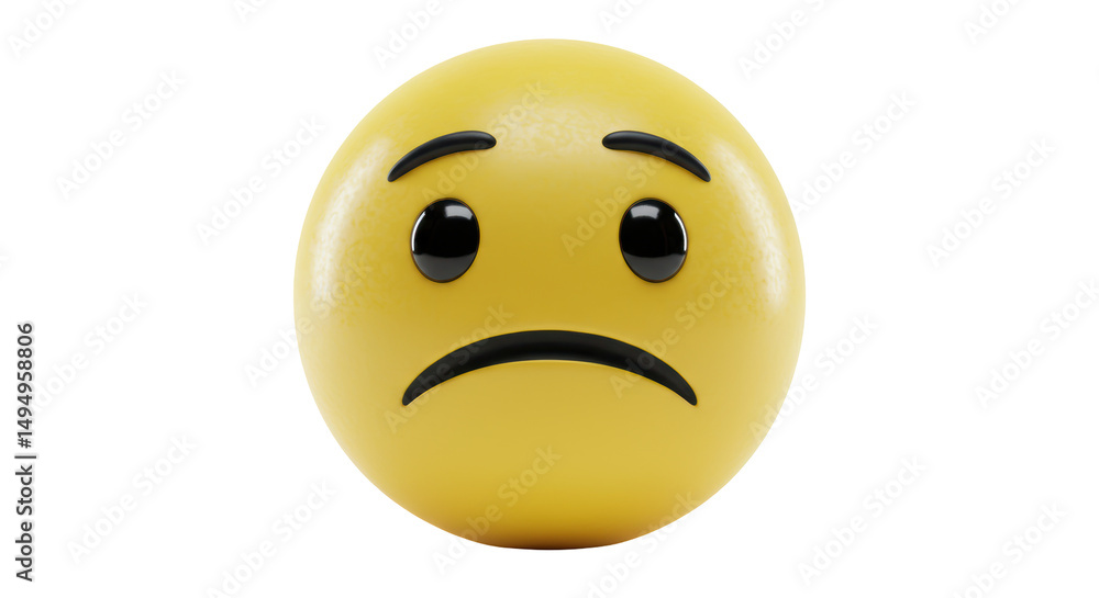 Fototapeta premium Isolated 3D Sad Face Yellow Emoji Emoticon with Frowning Expression