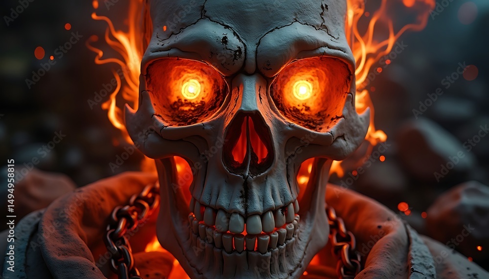 Skull with Glowing Eyes Surrounded by Flames Skull with Glowing Eyes Surrounded by Flames