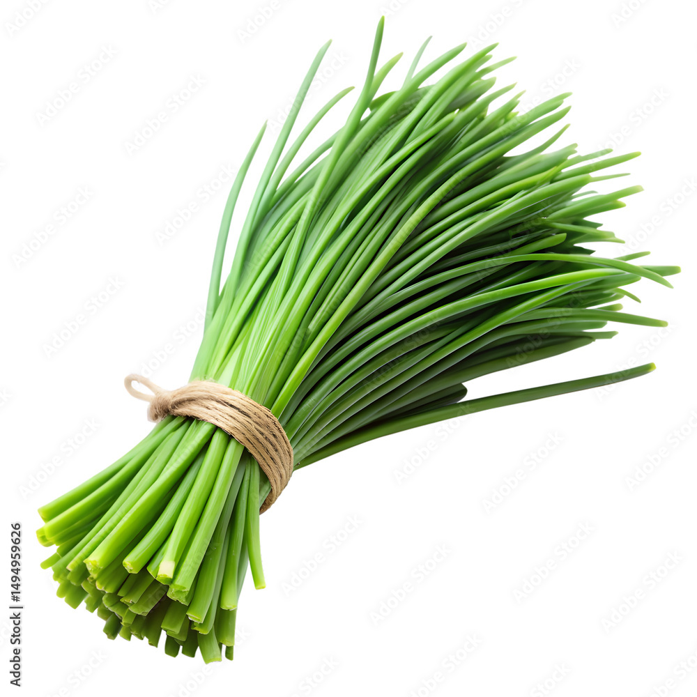 Fototapeta premium Fresh Chive Sprigs on Clean White Background