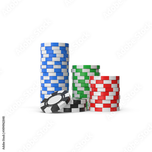 Stack of Casino Chips Isolated on White Background