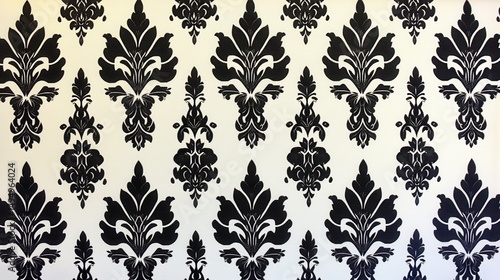 Stylish black and white damask pattern on a cream backdrop.