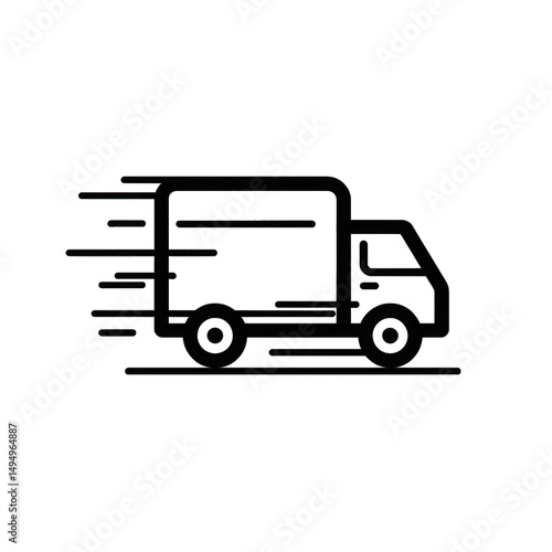 Fast delivery truck icon black simple minimalist graphic design illustration for website mobile app transportation logistics business speed quick service cargo freight on transparent background van