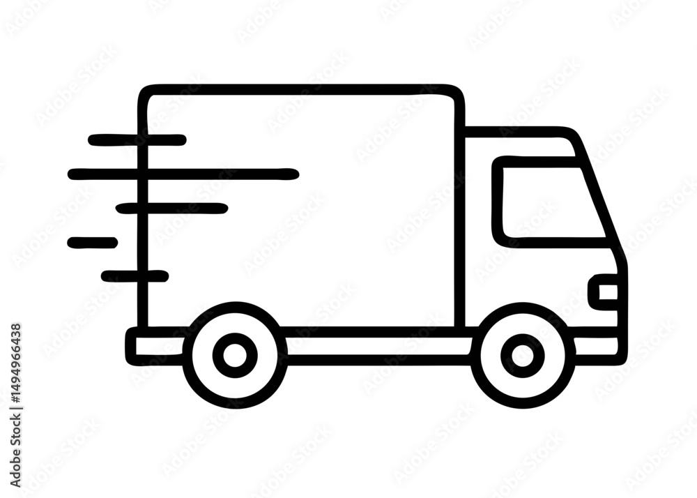 Fast moving shipping delivery truck line art vector icon for transportation apps and websites. Vector illustration Fast moving shipping delivery truck line art vector icon for transportation apps and websites. Vector illustration