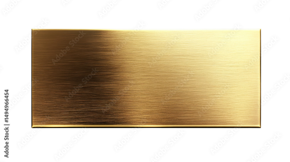 Naklejka premium Glossy Gold Metal Plate with Brushed Finish Isolated on Transparent Background for Industrial Design, Luxury Branding, and Metallic Texture Concepts