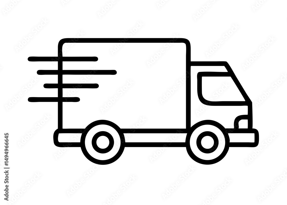 Fast moving shipping delivery truck line art vector icon for transportation apps and websites. Vector illustration Fast moving shipping delivery truck line art vector icon for transportation apps and websites. Vector illustration
