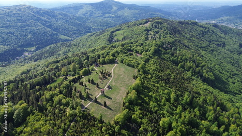 Aerial Footage of Stary Gron Viewing Platform Beskid Mountains Poland..