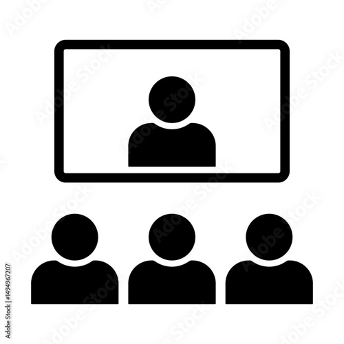 group of people attending a webinar on a computer screen icon symbol illustration