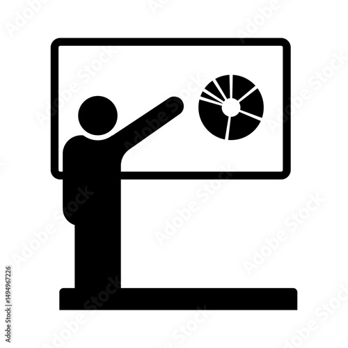Businessman showing a chart on whiteboard during business presentation icon illustration