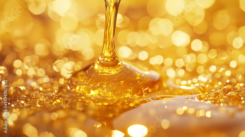 Golden Liquid Pouring on Sparkling Background Rich Texture Luxurious Feel
