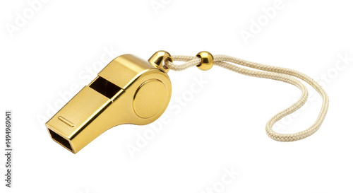 Картината върху платно Isolated Gold Metal Whistle with White Cord
