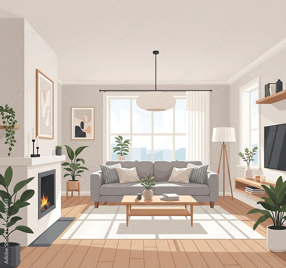 Fototapeta premium Modern Living Room Interior Design Cozy & Stylish Space with Natural Light