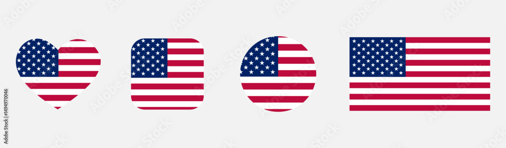 Fototapeta premium USA flag. National symbol. Various shapes feature the American flag, celebrating patriotism and national identity. Vector illustration