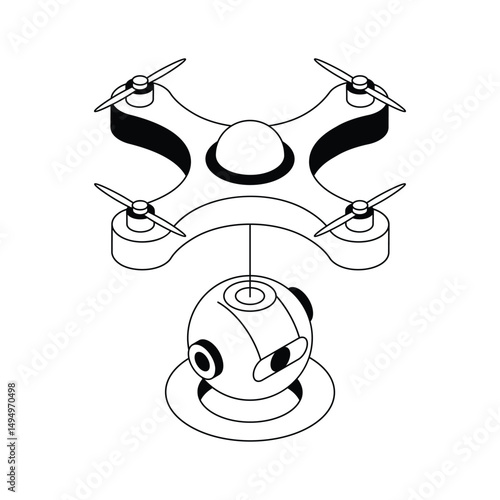 A visually engaging isometric icon of drone technology feature