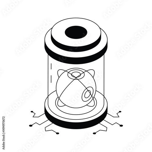 An amazing isometric outline icon showing ai chamber tech