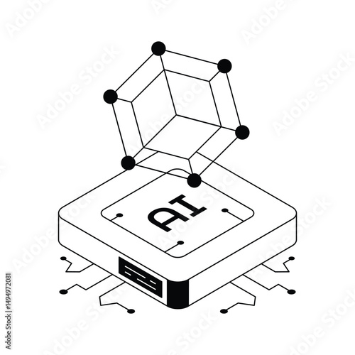 A visually appealing isometric icon of ai processor chip