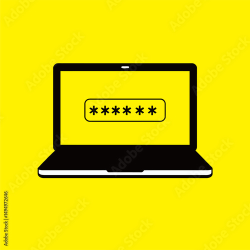 Flat Style Laptop Screen with Password Protection Icon