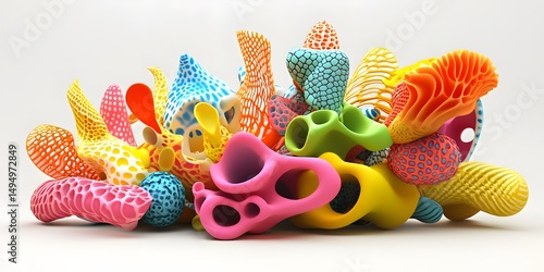 Vibrant multicolored 3d printed coral-like assemblage