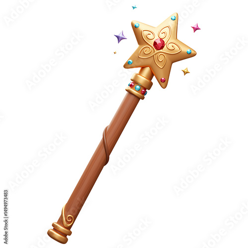 Magical Golden Star Wand with Gemstones and Sparkling Dust