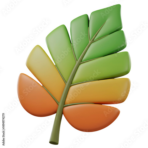 Colorful 3D Render of a Single Tropical Leaf