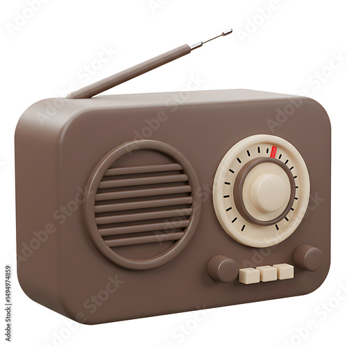 Retro Brown Radio 3D Render Vintage Style