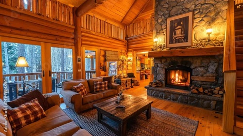 Wallpaper Mural Cozy Cabin Living Room with Fireplace Torontodigital.ca