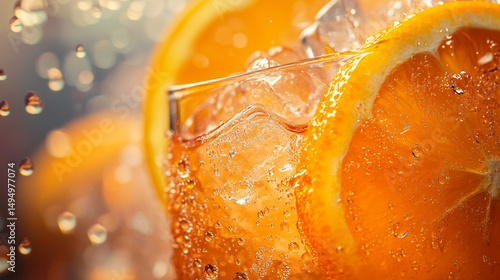 Refreshing Orange Drink Ice Cubes Bubbles