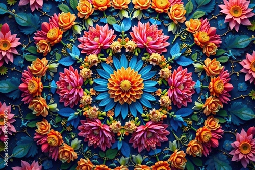 Intricate floral motif within a repeating hexagonal pattern, trendy, wallpaper