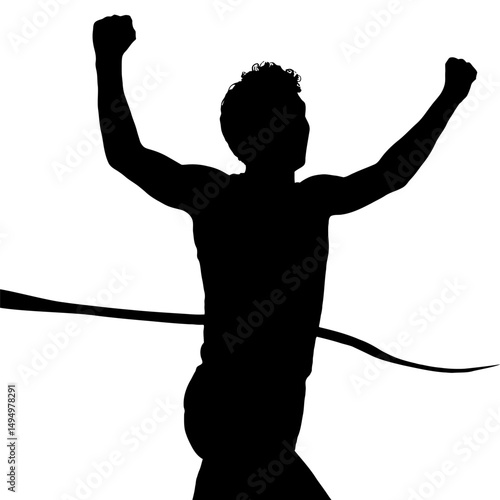 Silhouette runner winning race marathon finish line success achievement champion victory sport