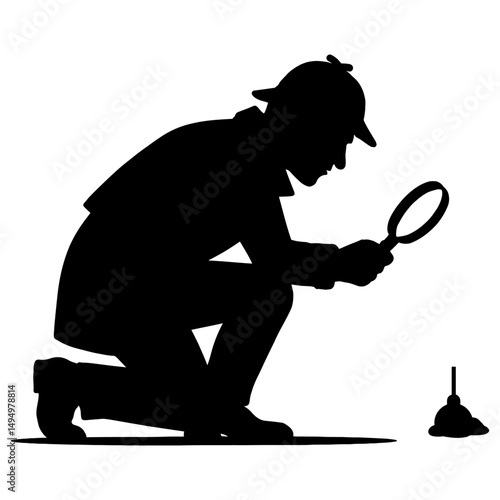 Silhouette detective magnifying glass investigation mystery crime solving vector illustration