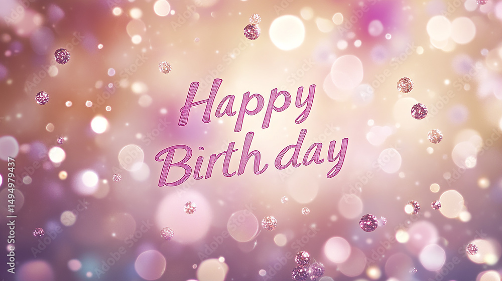 Happy Birthday text in delicate pink cursive font over softly blurred pastel bokeh with peach and lavender hues. Perfect for greeting cards, invitations, social media, celebrations, and festive design Happy Birthday text in delicate pink cursive font over softly blurred pastel bokeh with peach and lavender hues. Perfect for greeting cards, invitations, social media, celebrations, and festive design