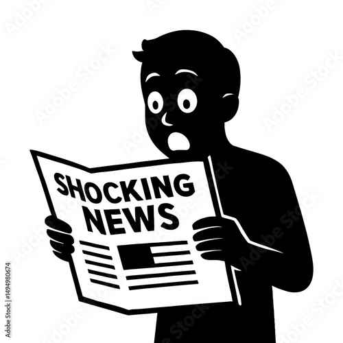 Shocking news headline reading illustration of man with newspaper vector image for breaking events and updates