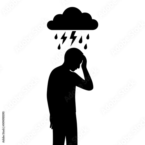 Understanding depression concept illustration of sad man with rain cloud over his head vector graphic