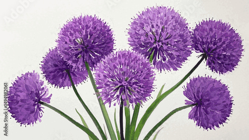 Vivid Allium Blooms in Watercolor Splendor Vibrant Purple Allium Flowers isolated vector illustration svg