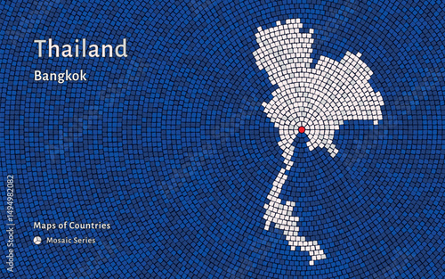 Abstract Vector Thailand Map in Mosaic Style with Capital Marked	
