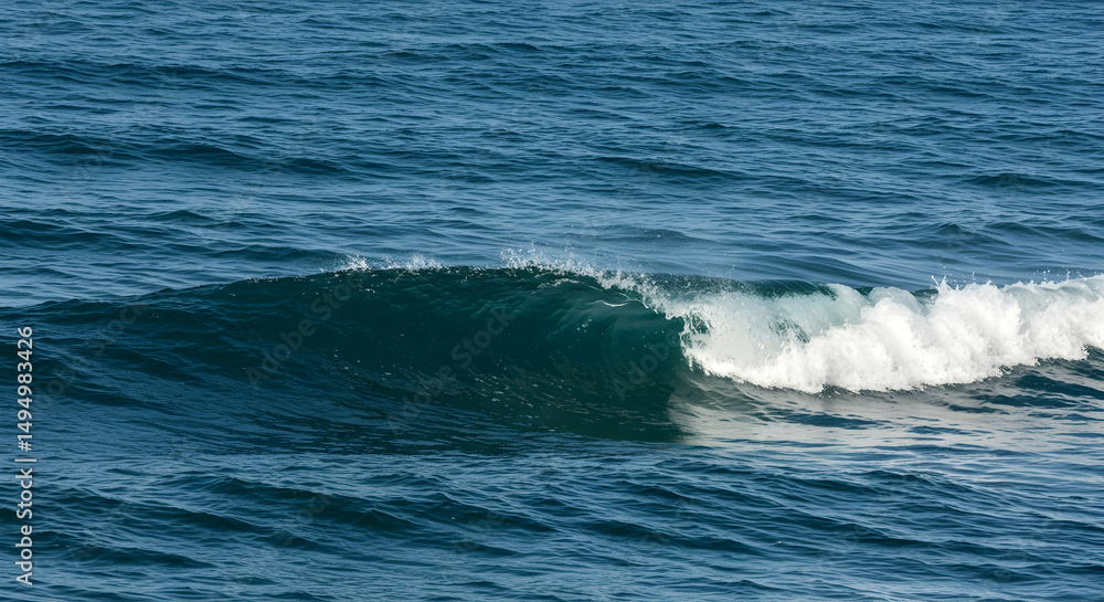 Fototapeta premium Gentle Ocean Wave Rolling Across Tranquil Sea Surface Under Sunlight