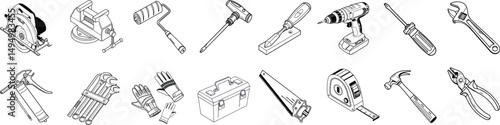 Vector Set of Hand, Power Tools, Construction & Repair Icons
