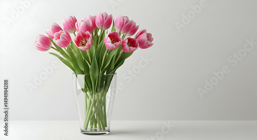 Wallpaper Mural Fresh Pink Tulips in Clear Vase on Minimalist White Background Torontodigital.ca