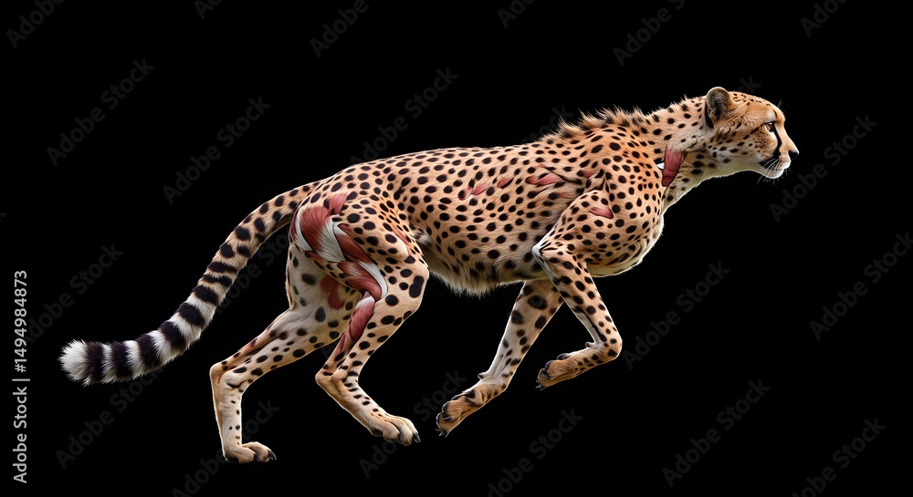 Naklejka premium Cheetah Running at Full Speed through the African Savannah with Vibrant Spots and Agile Movement