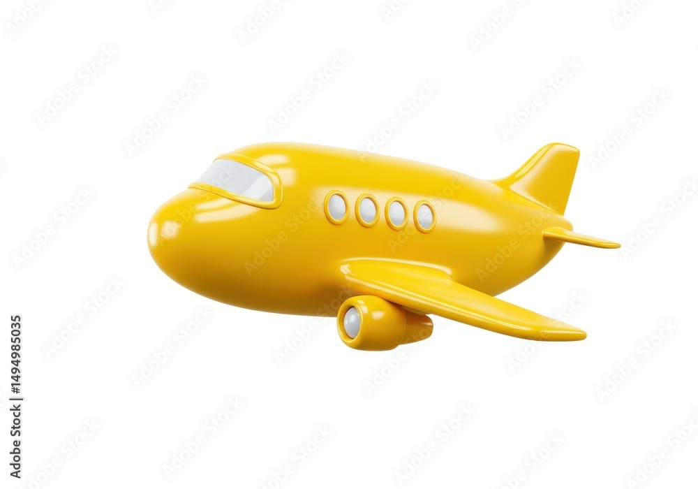 Fototapeta premium 3D Illustration of Yellow cartoon airplane isolated on white background for travel themes