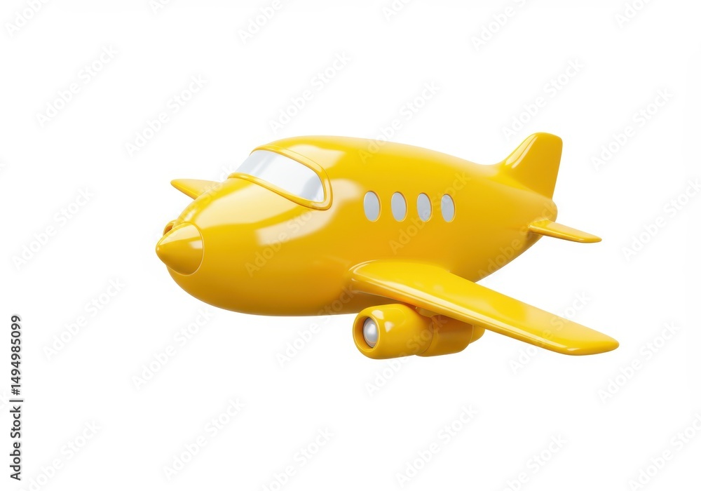 Fototapeta premium 3D Illustration of Yellow cartoon airplane isolated on white background, simple design