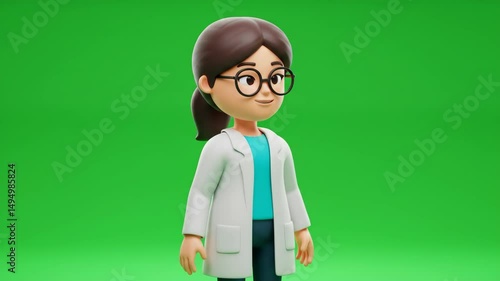 Animated cartoon female scientist